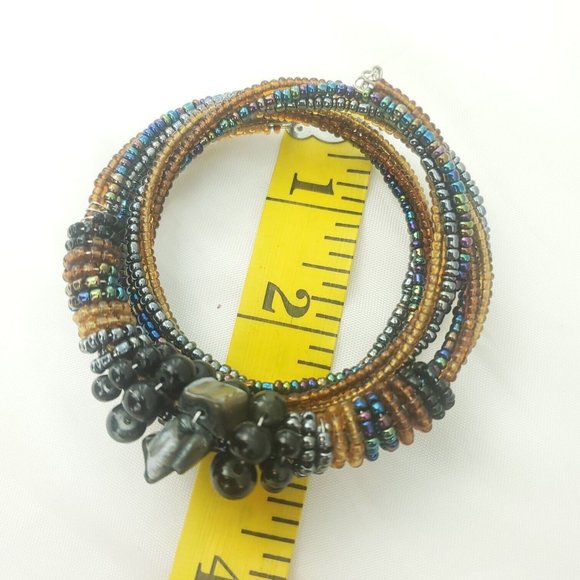 Womens Black Tan Fashion Jewelry Adjustable Anniversary Beaded Wrap Bracelet - Picture 7 of 11